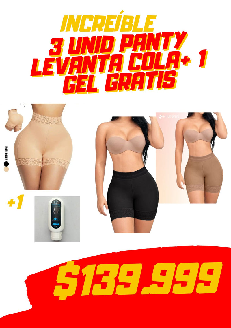 ¡Aprovecha esta oferta increíble en Colombia! Obtén un combo de 3 unidades de Panty Levanta Cola más un gel.